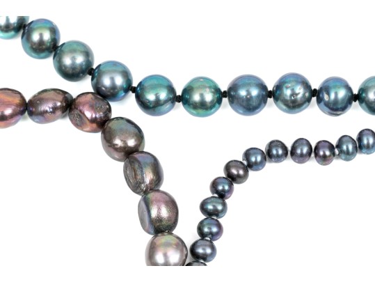 Striking Lot Of Two Cultured Black Freshwater Pearl Necklaces, And Bracelet