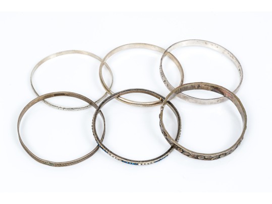 Sterling Silver Lot Of Six Assorted Slip On Bangle Bracelets, Assorted Styles