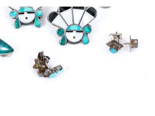 Lot Of Six Assorted Sterling Silver Southwestern Earrings And One Pair Of Jackets