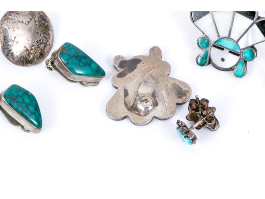 Lot Of Six Assorted Sterling Silver Southwestern Earrings And One Pair Of Jackets
