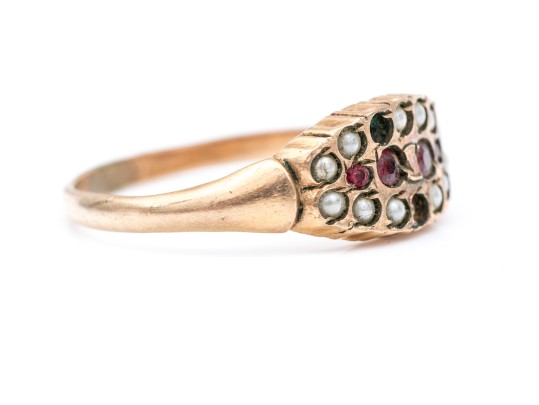 14k Gold Vintage Glass And Seed Pearl Ring, As-is Condition, Size 10