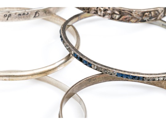 Sterling Silver Lot Of Six Assorted Slip On Bangle Bracelets, Assorted Styles