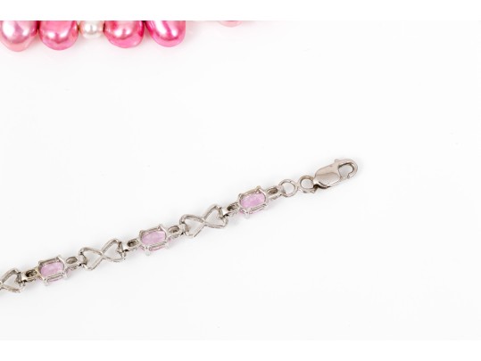 Lot Of Assorted Sterling Silver, Pink CZ And Pink Cultured Freshwater Pearl Jewelry Pieces