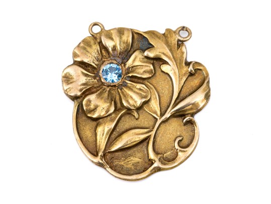 14k Yellow Gold Lovely Vintage Art Nouveau Style Floral Necklace Center, Without Chain