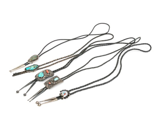 Lot Of Striking Assorted Southwestern Motif Bolero Necklaces, Leather Cords