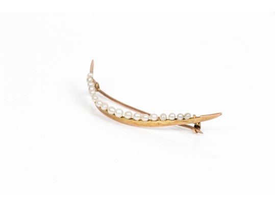 10k Yellow Gold Vintage Seed Pearl Half Moon Brooch