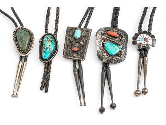 Lot Of Striking Assorted Southwestern Motif Bolero Necklaces, Leather Cords