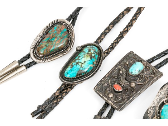 Lot Of Striking Assorted Southwestern Motif Bolero Necklaces, Leather Cords