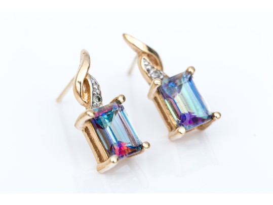 10k Yellow Gold Pretty Mystic Topaz Slight Drop Earrings (UPDATED)