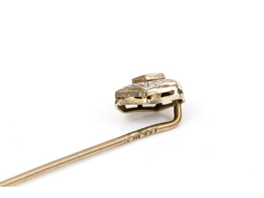 14k Yellow Gold Collection Of Three Vintage Stick Pins, Diamond And Cultured Pearl Motifs