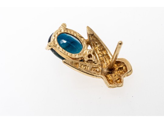 10k Yellow Gold Blue Sapphire Earrings, App. 1.06 TCW, Topped With White Sapphires