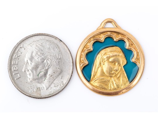 Elegant 18K French Medallion And Enamel Pendant