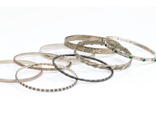 Sterling Silver Lot Of Eight Assorted Slip On Bangle Bracelets, Assorted Styles