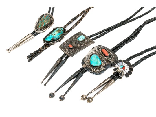 Lot Of Striking Assorted Southwestern Motif Bolero Necklaces, Leather Cords