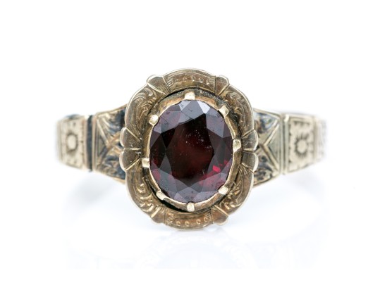 14k Gold And Gold Filled Antique Chased Foil Backed Garnet Ring, Size 8