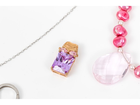 Lot Of Assorted Sterling Silver, Pink CZ And Pink Cultured Freshwater Pearl Jewelry Pieces