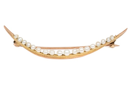 10k Yellow Gold Vintage Seed Pearl Half Moon Brooch
