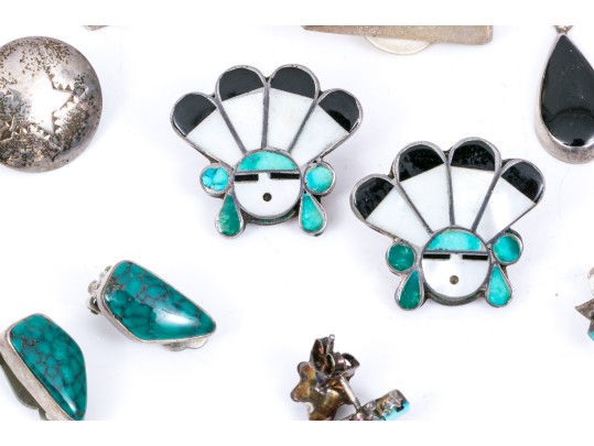 Lot Of Six Assorted Sterling Silver Southwestern Earrings And One Pair Of Jackets