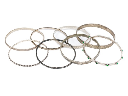 Sterling Silver Lot Of Eight Assorted Slip On Bangle Bracelets, Assorted Styles