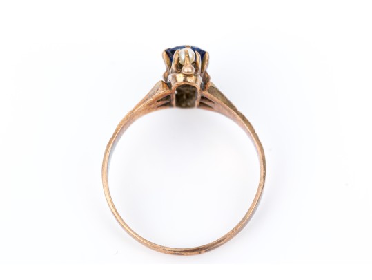 14k Gold Lovely Antique Seed Pearl And Blue Glass Ring, Size 6.5