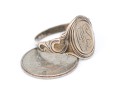 14k Gold Antique Scroll Edged Signet Ring, Monogrammed, Size 6.25