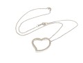 14k White Gold Large Open Diamond Heart Pendant, App. 0.07 TCW, With Chain