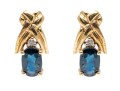 10k Yellow Gold Blue Sapphire Earrings, App. 1.06 TCW, Topped With White Sapphires