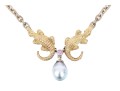 Sterling Silver Fabulous Chain Necklace With 14k Alligator, Pink Sapphire And Cultured Pearl Center