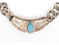 Sterling Silver Stunning Heavy Blue Topaz Centered Open Link Necklace