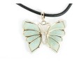 Sterling Silver Bold Striking Green Chalcedony Carved Butterfly And Leather Cord Necklace