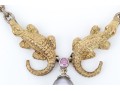 Sterling Silver Fabulous Chain Necklace With 14k Alligator, Pink Sapphire And Cultured Pearl Center
