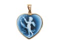 Interesting 14K Heart Form Blue Cherub Cameo Pendant