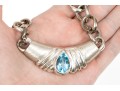 Sterling Silver Stunning Heavy Blue Topaz Centered Open Link Necklace