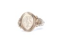 14k Gold Antique Scroll Edged Signet Ring, Monogrammed, Size 6.25