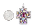 14k Yellow Gold Beautiful Chunky Multi Stone Cross Pendant
