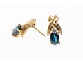 10k Yellow Gold Blue Sapphire Earrings, App. 1.06 TCW, Topped With White Sapphires