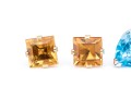 14k Gold Collection Of Delicate Stud Earrings, Citrine And Blue Topaz Set