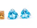 14k Gold Collection Of Delicate Stud Earrings, Citrine And Blue Topaz Set