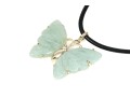 Sterling Silver Bold Striking Green Chalcedony Carved Butterfly And Leather Cord Necklace