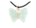 Sterling Silver Bold Striking Green Chalcedony Carved Butterfly And Leather Cord Necklace
