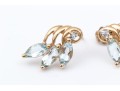 10k Yellow Gold Pretty Aquamarine Cluster Earrings With Diamond Accent Top