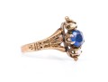 14k Gold Lovely Antique Seed Pearl And Blue Glass Ring, Size 6.5