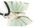 Sterling Silver Bold Striking Green Chalcedony Carved Butterfly And Leather Cord Necklace