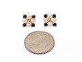 14k Yellow Gold Striking Cultured Pearl Blue Sapphire And Diamond Cluster Earrings