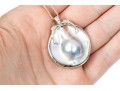 Sterling Silver Box Chain Necklace With Striking Cultured Blister Pearl Pendant