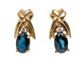 10k Yellow Gold Blue Sapphire Earrings, App. 1.06 TCW, Topped With White Sapphires