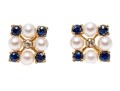 14k Yellow Gold Striking Cultured Pearl Blue Sapphire And Diamond Cluster Earrings