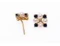 14k Yellow Gold Striking Cultured Pearl Blue Sapphire And Diamond Cluster Earrings