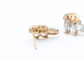 10k Yellow Gold Pretty Aquamarine Cluster Earrings With Diamond Accent Top