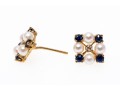14k Yellow Gold Striking Cultured Pearl Blue Sapphire And Diamond Cluster Earrings